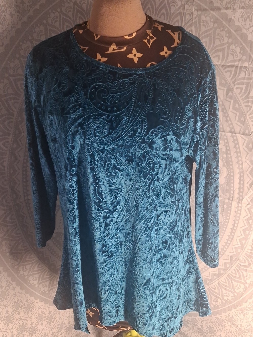 Ruby Rd. Teal Velvet Paisley Tunic